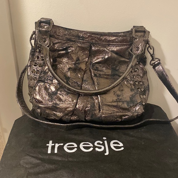 Treesje Marley metallic silver gunmetal embellished large hobo bag - Picture 1 of 4